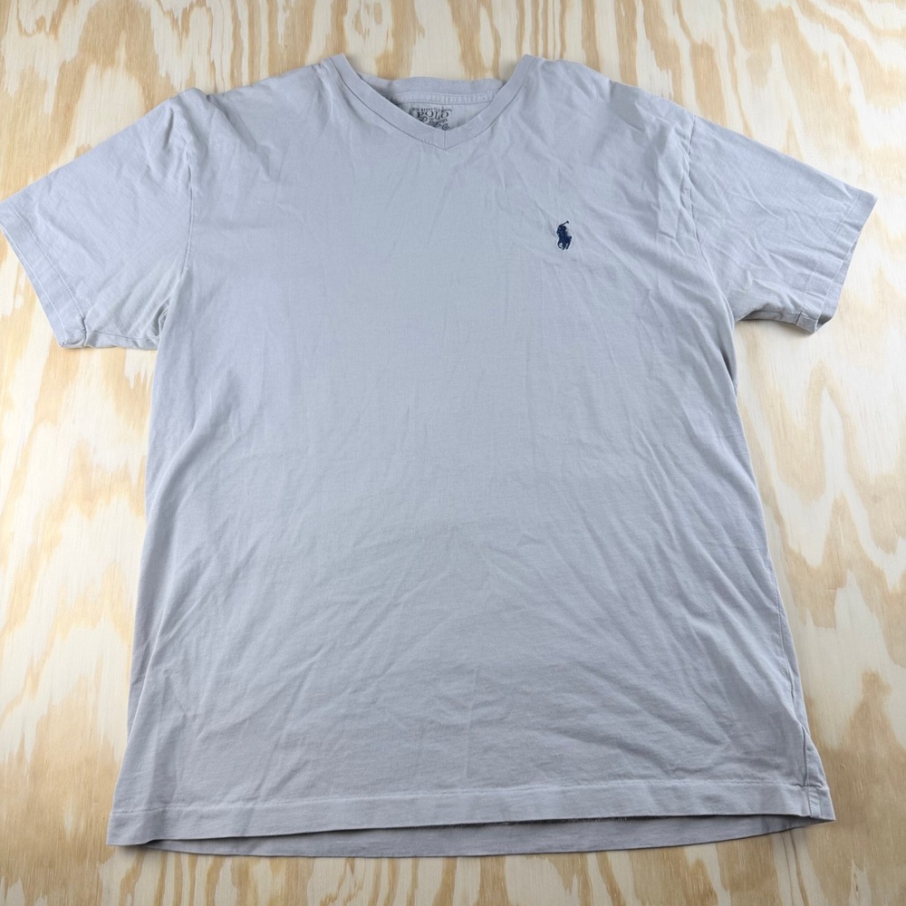 Polo Ralph Lauren Mens V-Neck T-Shirt Light Grey Cotton Pony Logo Small